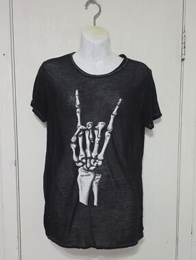 Skeleton Black See Through Short Sleeve Graphic Tee Size Small